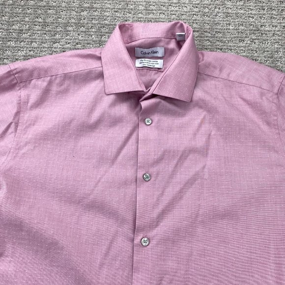 Calvin Klein Dress Shirt Men 16.5 34/35 Pink Slim Fit Non-Iron Formal Casual - Picture 3 of 10